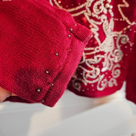 Christmas Sweater Women Small Red Beaded Winter Scene Family Holiday Party Retro - Picture 8 of 11